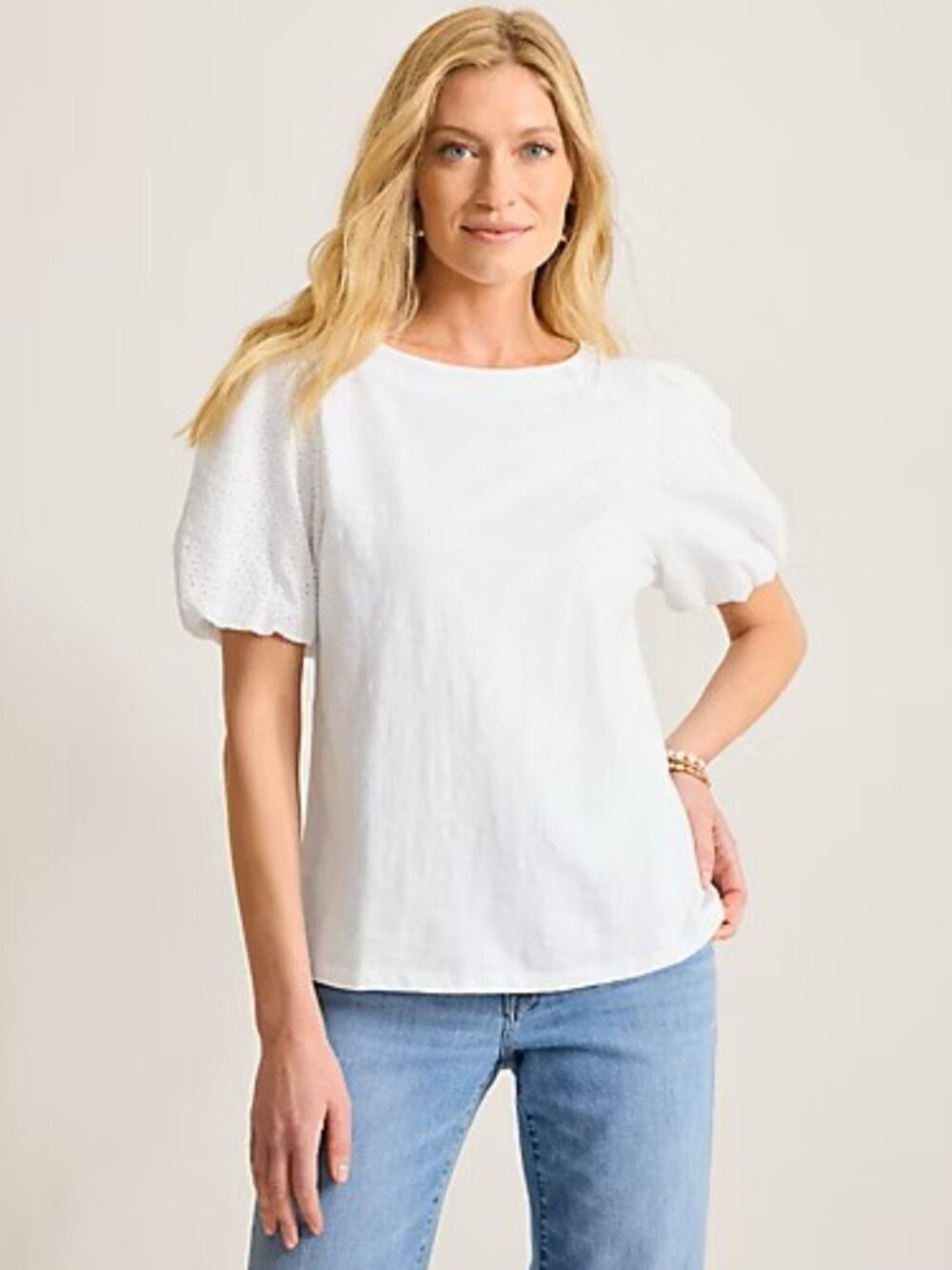 NWT Tommy Bahama White Eyelet Puff-Sleeve Lux T-Shirt - Size XL